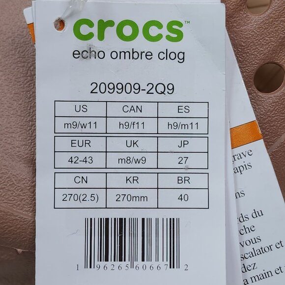 Crocs Echo Ombre Clog Dual-Tone Sandals With Strap Mens Size 9 - Womens 11 - Picture 12 of 14